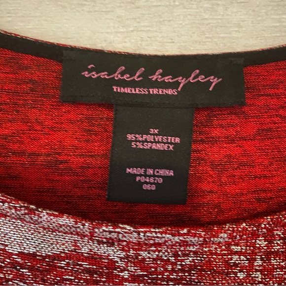 Isabel Hayley Women's Top Stretch Red Metallic Silver Bow Sz 3X Plus Size - Picture 4 of 6